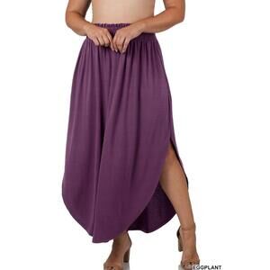 Zenana NWOT Eggplant Smocked Waist Side Slit Maxi Skirt Sizes 2X-3X Pockets